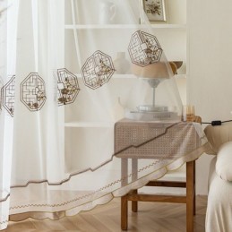 Cortina Transparente Blanca De Lujo Hecha A Medida, Cortina Bordada De Tul De Alta Calidad