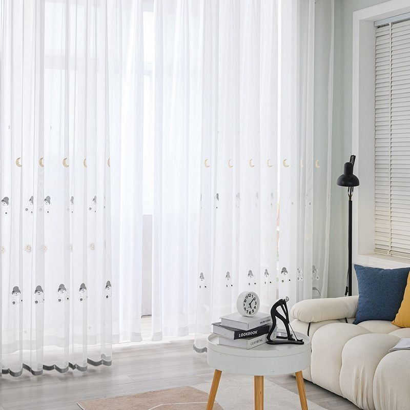 Cortina De Tul Bordada Con Dibujos Animados, Hecha A Medida, Con Bonito Patrón, Transparente