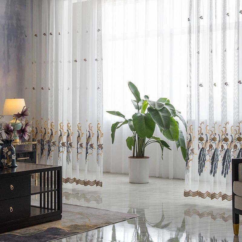 Cortina De Tul Con Bordado De Pavo Real, Hecha A Medida, Estilo Europeo, De Lujo, De Gasa Transparente Para Sala De Estar.