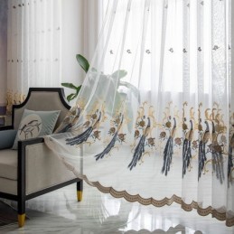 Cortina De Tul Con Bordado De Pavo Real, Hecha A Medida, Estilo Europeo, De Lujo, De Gasa Transparente Para Sala De Estar.