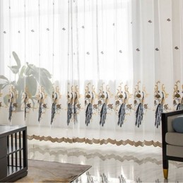 Cortina De Tul Con Bordado De Pavo Real, Hecha A Medida, Estilo Europeo, De Lujo, De Gasa Transparente Para Sala De Estar.