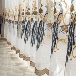 Cortina De Tul Con Bordado De Pavo Real, Hecha A Medida, Estilo Europeo, De Lujo, De Gasa Transparente Para Sala De Estar.