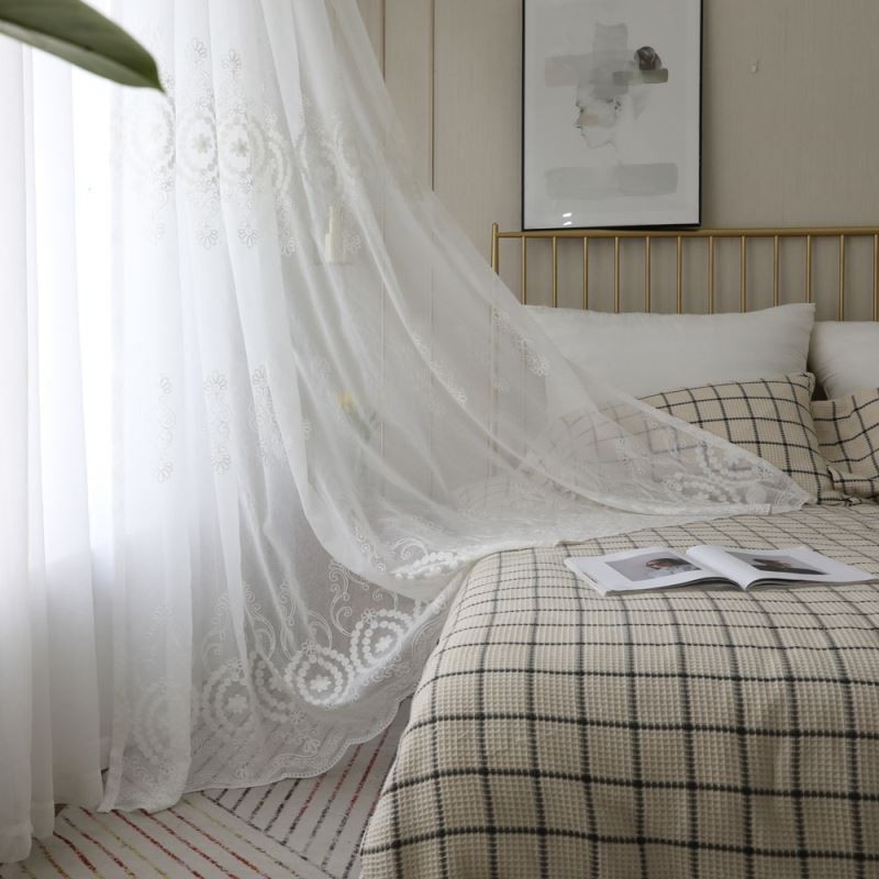 Cortina Transparente Transpirable Hecha A Medida Cortina Blanca Combina Con Todo Bordado Sala De Estar