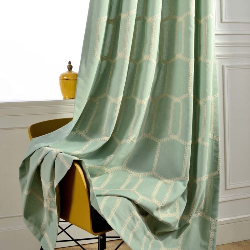 Cortina Semiopaca Abstracta Hecha A Medida Con Bordado De Panal Para Sala De Estar