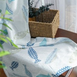 Cortina Semiopaca Hecha A Medida Con Estampado De Peces Para Habitación Infantil.