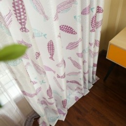 Cortina Semiopaca Hecha A Medida Con Estampado De Peces Para Habitación Infantil.