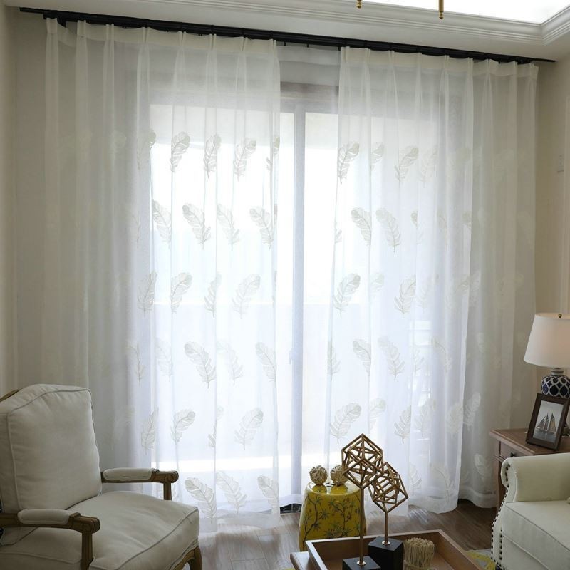 Cortina Transparente Con Bordado De Plumas, Hecha A Medida, Minimalista, De Voile, Para Sala De Estar Y Dormitorio