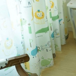 Cortina Semiopaca Moderna Hecha A Medida Con Estampado De Animales Para Habitación Infantil