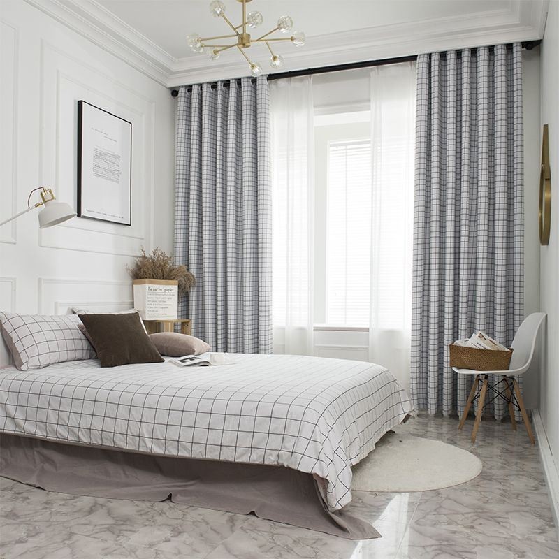 Cortina Opaca A Cuadros, Hecha A Medida, Con Diseño Geométrico Para Dormitorio Y Sala De Estar.