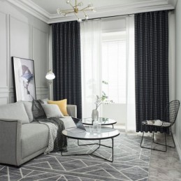 Cortina Opaca A Cuadros, Hecha A Medida, Con Diseño Geométrico Para Dormitorio Y Sala De Estar.