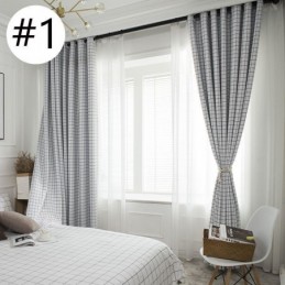 Cortina Opaca A Cuadros, Hecha A Medida, Con Diseño Geométrico Para Dormitorio Y Sala De Estar.