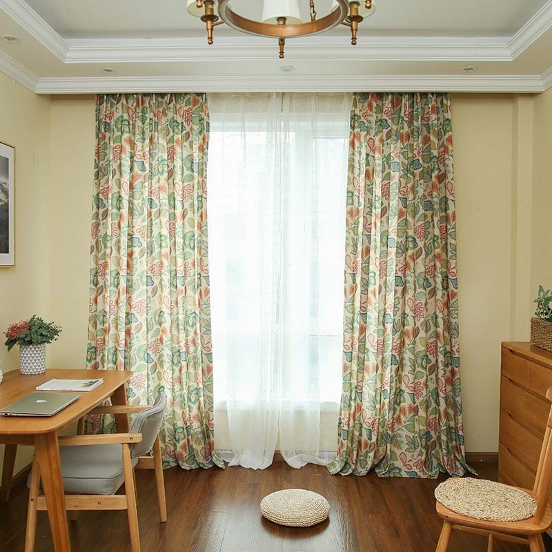 Cortina Retro Americana Hecha A Medida Con Estampado Floral Abstracto Para Dormitorio Y Sala De Estar, Tela Semiopaca.