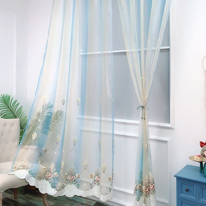 Cortina Transparente Con Bordado Floral, Hecha A Medida, Elegante Cortina De Tul Para Sala De Estar