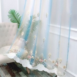 Cortina Transparente Con Bordado Floral, Hecha A Medida, Elegante Cortina De Tul Para Sala De Estar