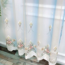 Cortina Transparente Con Bordado Floral, Hecha A Medida, Elegante Cortina De Tul Para Sala De Estar