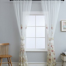 Cortina De Tul Bordada Europea, Hecha A Medida, Con Diseño Floral, Para Sala De Estar.