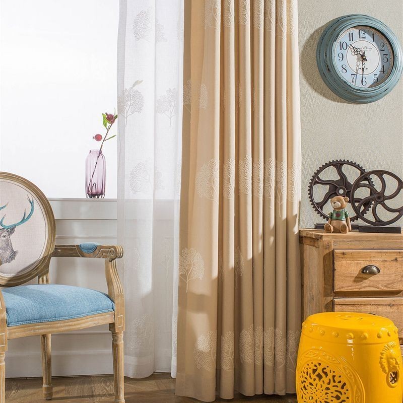 Cortina Bordada Con Elegante Diseño De Árbol, Hecha A Medida, Opaca, Para Sala De Estar.